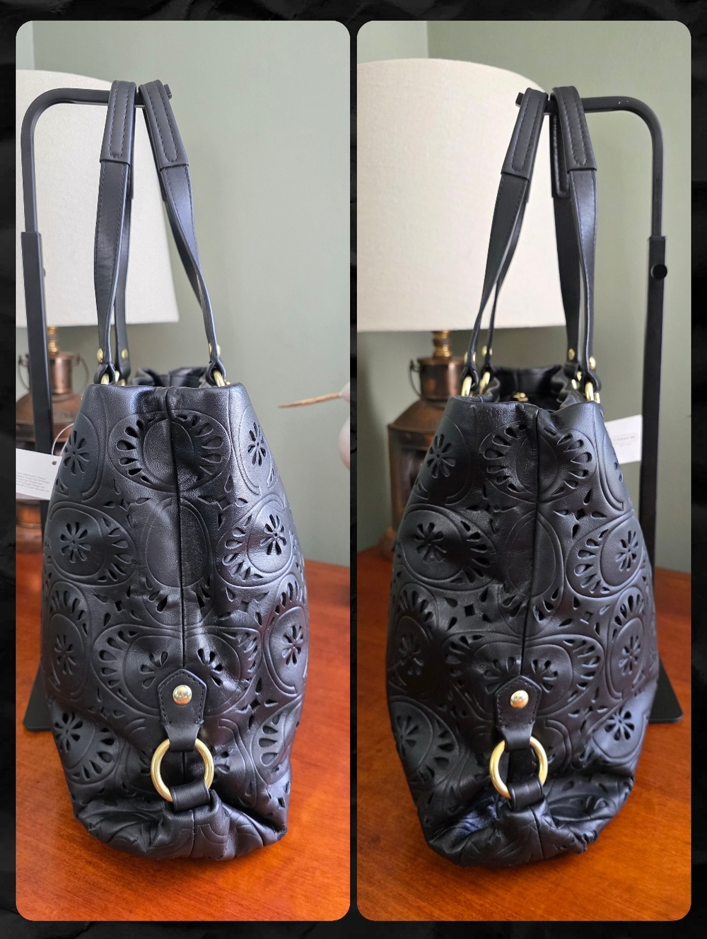Coach F21833 Ashley Lace Carryall Black Cutout Leather Tote Bag NWT - Picture 2 of 16